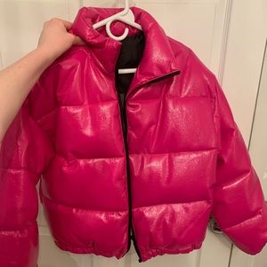 Bright pink puffer jacket